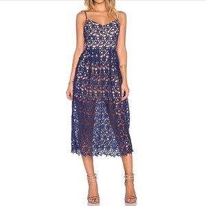 Revolve blue eyelet and nude underlay dress